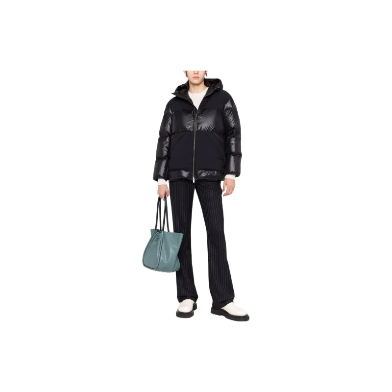 THEORY FW22 Solid Color Hooded Fitted Thickened Regular Edition Down Jacket Women's Black-1
