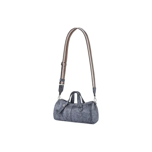 AMAZING SONG Cow Leather Handheld Shoulder Bag Crossbody Bag Boston Bag Style Unisex Blueberry/Hazelnut
