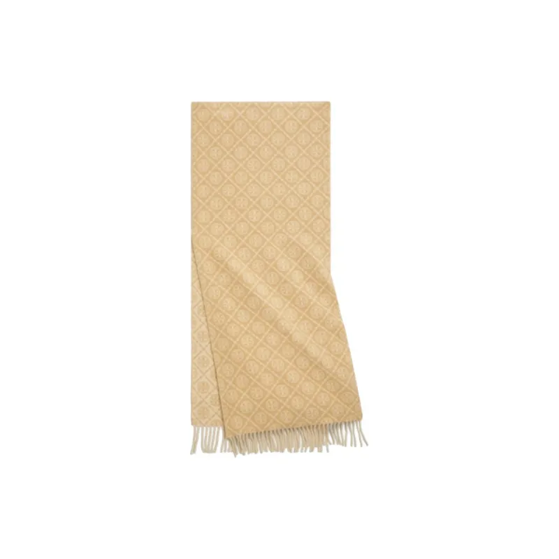 TORY BURCH Wool Knit Scarves Unisex Cream White-2