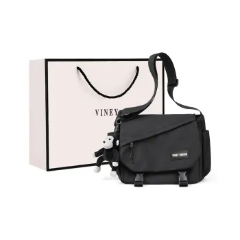 VINEY Nylon Fabric Backpack, Messenger Bag, Shoulder Bag, Crossbody Bag Medium Size Men's Black