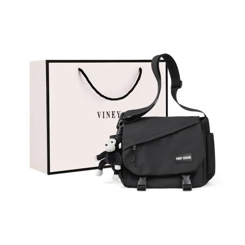 VINEY Nylon Fabric Backpack, Messenger Bag, Shoulder Bag, Crossbody Bag Medium Size Men's Black