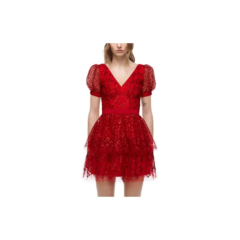Self portrait Short Sleeved Dress Women's Red-2