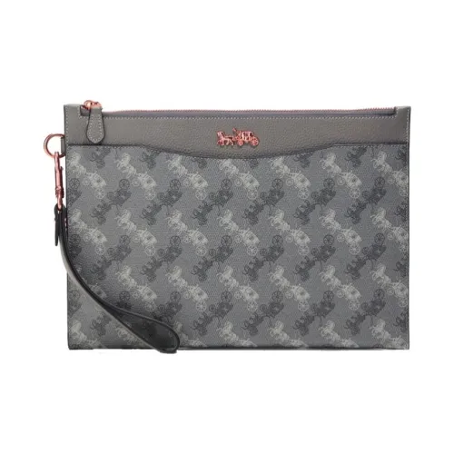 COACH Hitch Leather Paneled Canvas Handbags Clutches Medium Size Men's Gray