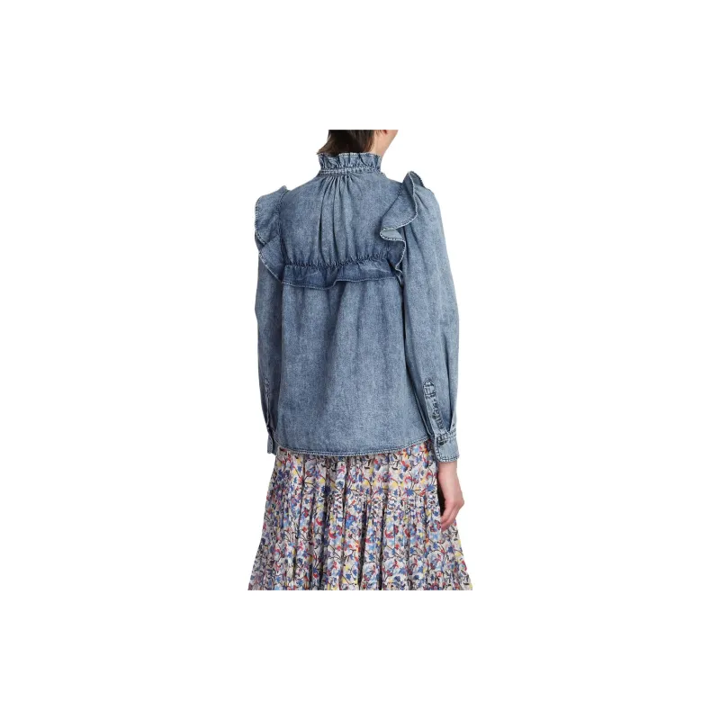 ISABEL MARANT ETOILE Button Up Ruffled Denim Shirt-4