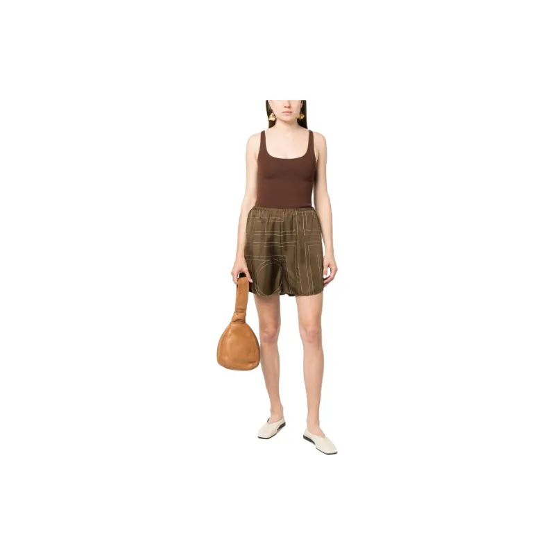 TOTEME Monogram embroidered Silk Shorts-1