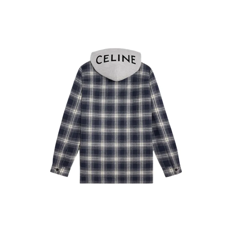 CELINE Hooded Checked Cotton Overshirt-1