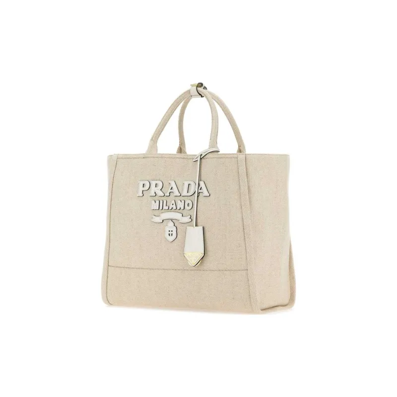 PRADA Canvas Tote Bag, Shopping Bag, Canvas Bag, Handbag Women's Sand-1