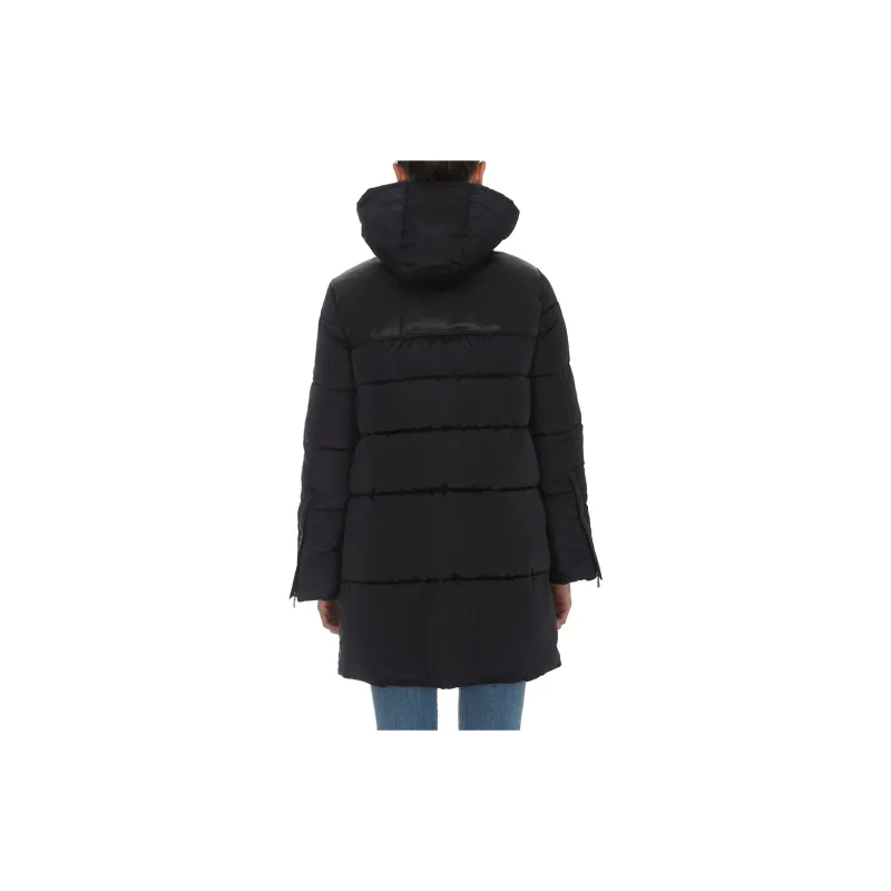 PINKO Solid Color Hooded Loose Fit Thickened Mid-Length Puffer Jacket Women's Black-3