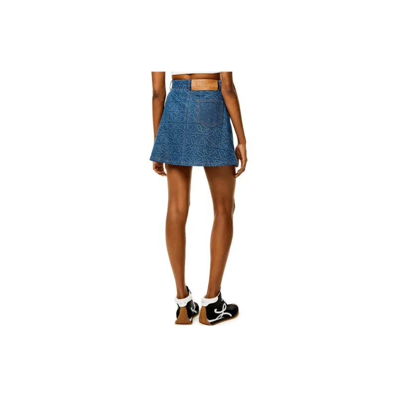 LOEWE Anagram Denim Mini Skirt 'Indigo Blue'-3