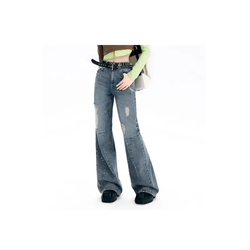 MEETLADY Jeans Women's Vintage Denim Blue-2