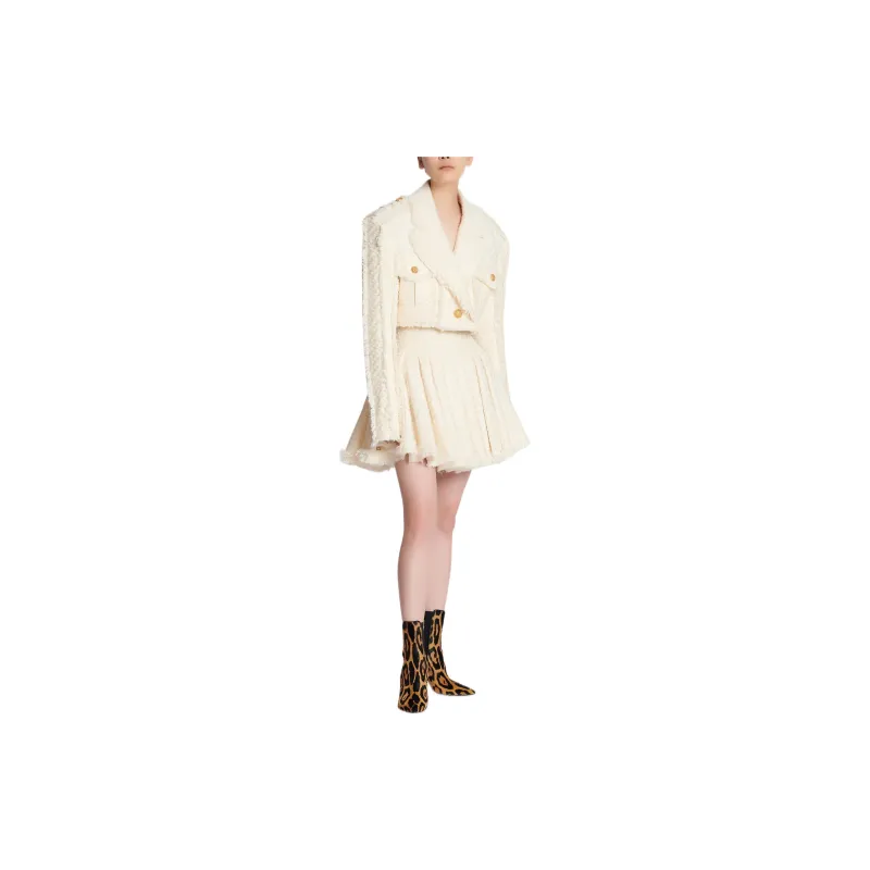 BALMAIN Cropped Coats Women's Beige-3