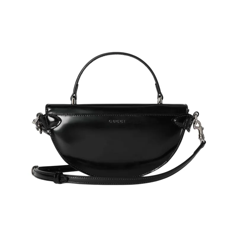 GUCCI Shiny Leather Crescent Bag Shoulder Bag Crossbody Bag Handbag Mini Women's Black-3