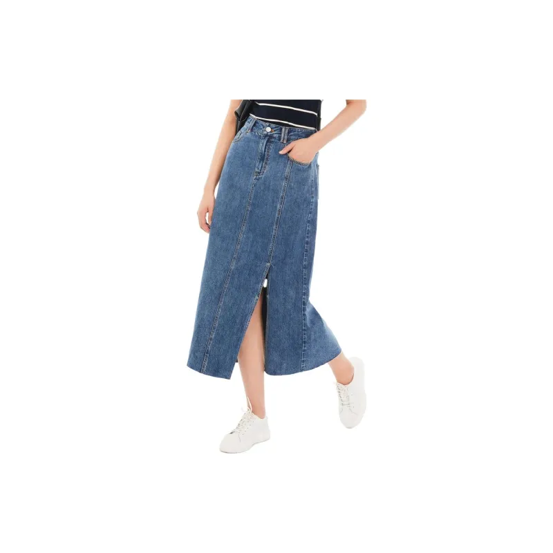 XII BASKET Denim Long Skirts Women's Dark Blue-2