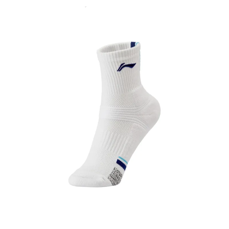 LiNing Badminton Series Mid-Calf Socks Women's 1 Pack White Blue-0