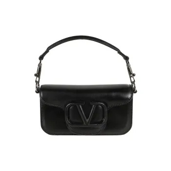 Valentino Locò Calfskin Shoulder Bag, Crossbody Bag, Handbag Small Size Women's Black