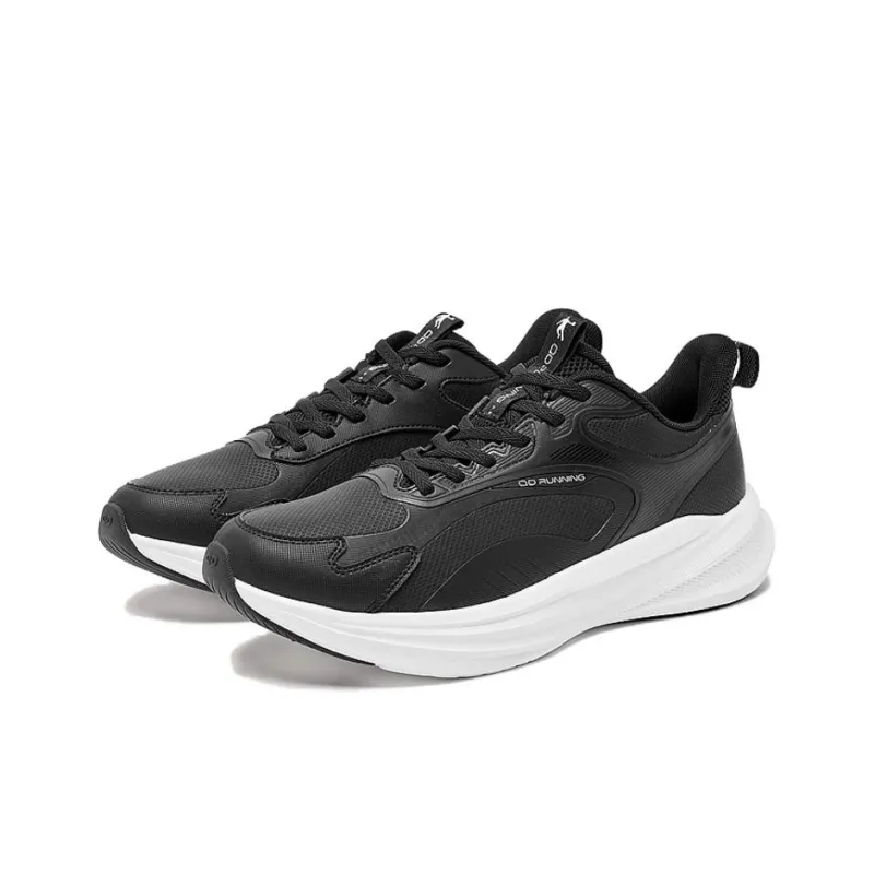 QIAODAN Wear Resistant Slip Resistant Low Top Casual Running Shoes Men's Black White-1