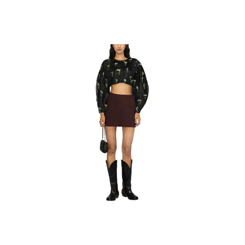 GANNI Bead Embellished Crewneck Cropped Blouse-1