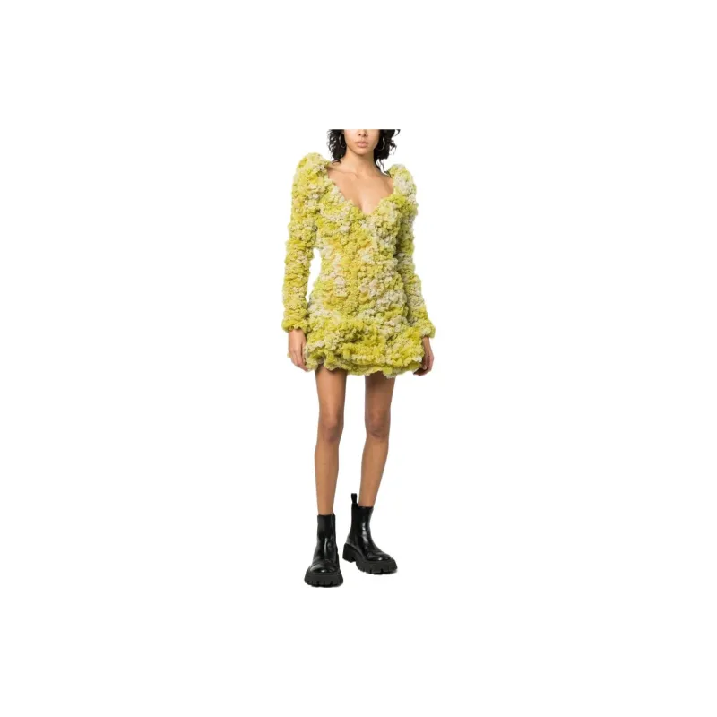 DIESEL Long-Sleeved Dresses Women's Yellow Green-1