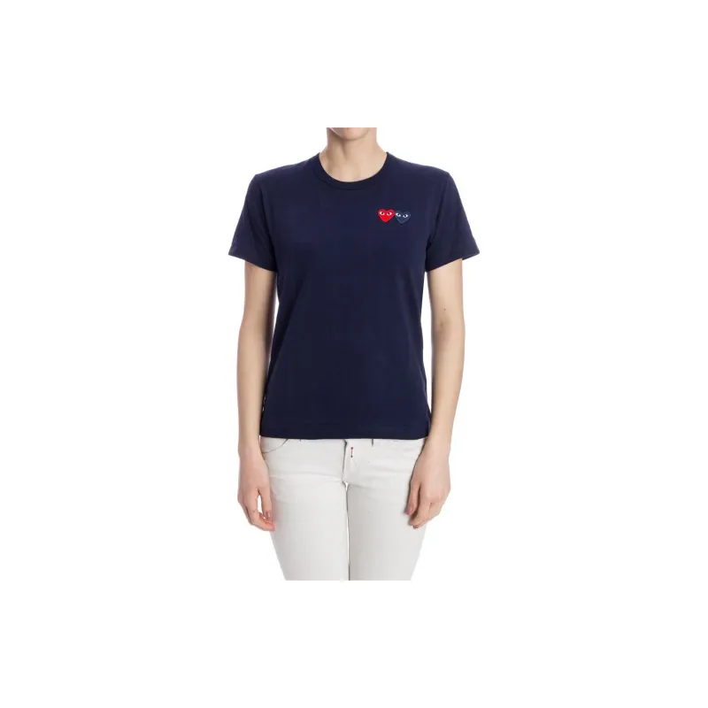 CDG Play Navy & Red Double Heart T Shirt 'Navy'-3