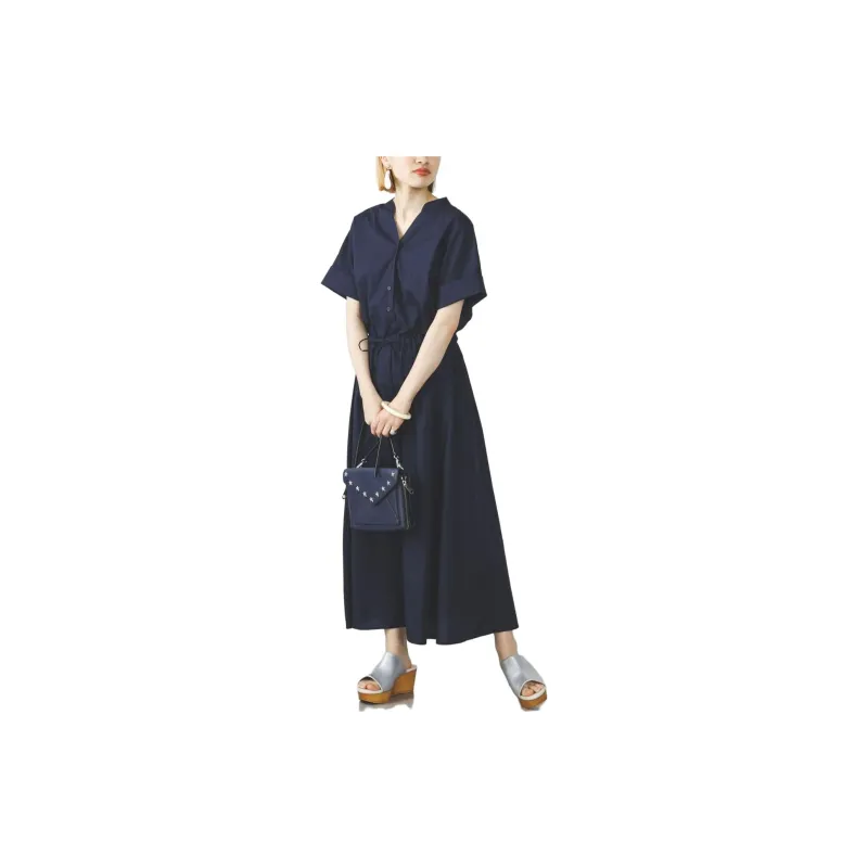 Beams Short Sleeved Dresses Women's Navy-1