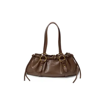 Simedin Cow Split Leather Bonded Synthetic Leather Shoulder Bag Regular Women's Coffee