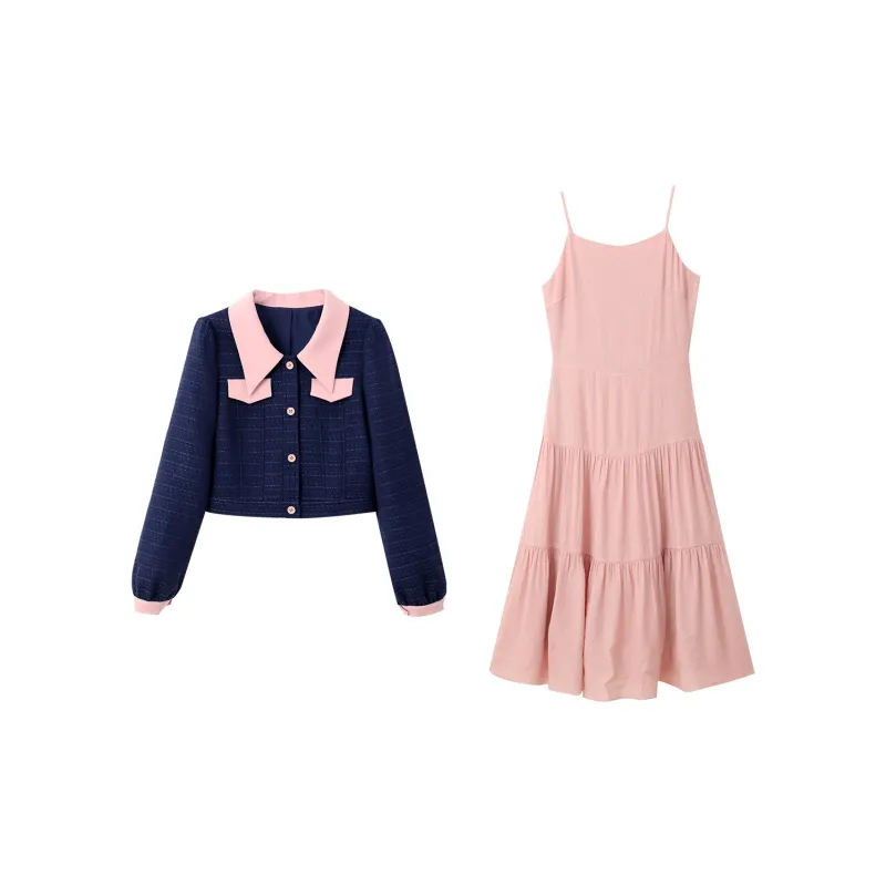VIMLY Skirt Set Women's Blue Pink-1