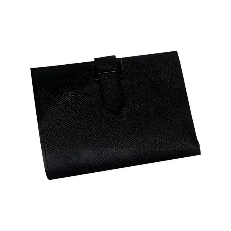HERMES Bearn Epsom Calfskin Money Clip Card Holder Wallet Unisex Noir Black-1