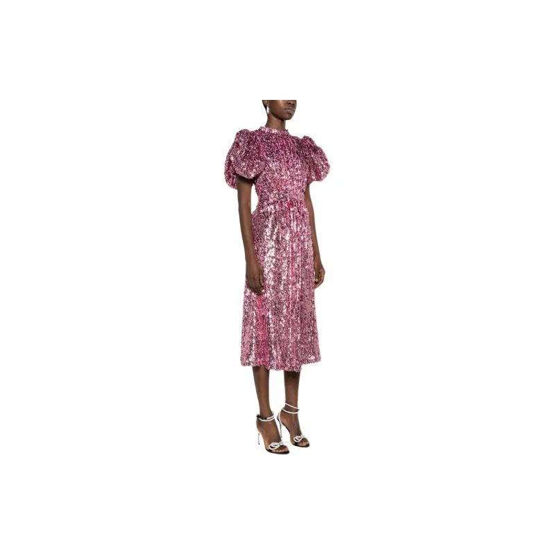 Rotate Sequin Embellished Puff Sleeved Midi Dress-3