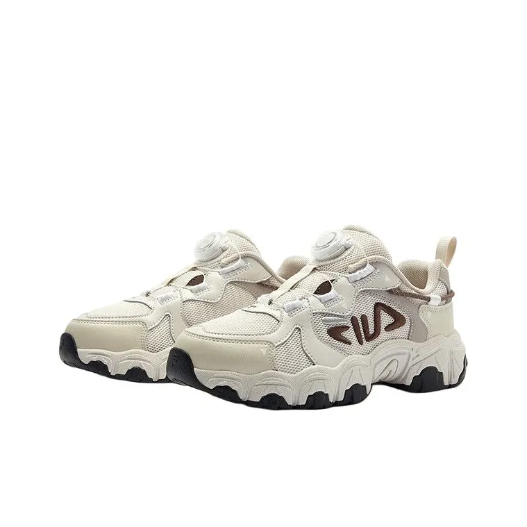 FILA KIDS Slip Resistant Anti Kick Support Breathable Low Top Kids' Running Shoes White Sand Gray/Sand Pink Teenagers-3