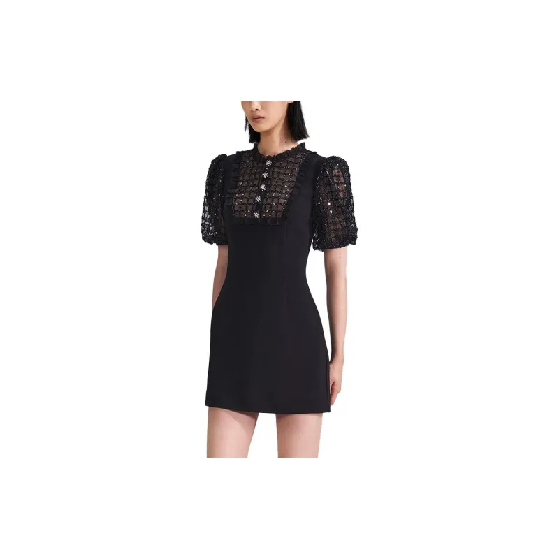 Self portrait Short Sleeved Dress Women's Classic Black-3