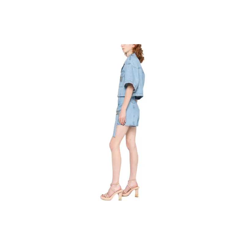 FENDI Ff Baguette Buckled Denim Shorts-5