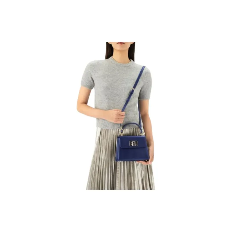Furla 1927 Collection Textured Leather Shoulder Bag Crossbody Bag Handbag Mini Women's Marine Blue-2
