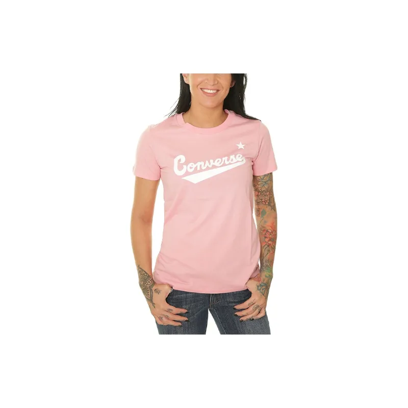 Converse Drop Shoulder Sleeve T Shirt Women's Pink-2