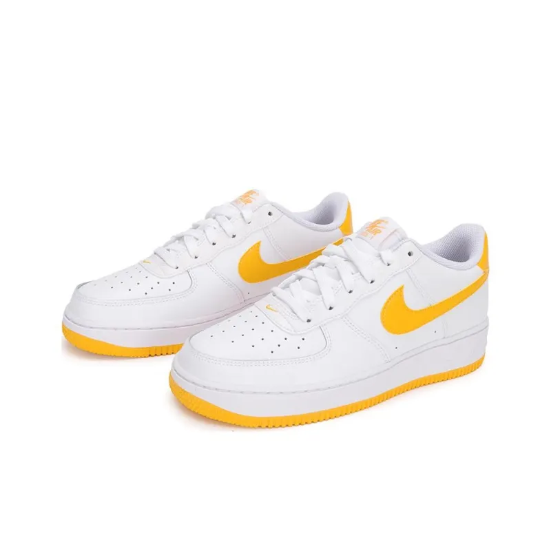 Nike Air Force 1 Low Top Kids' Skateboarding Shoes White Yellow Unisex-6
