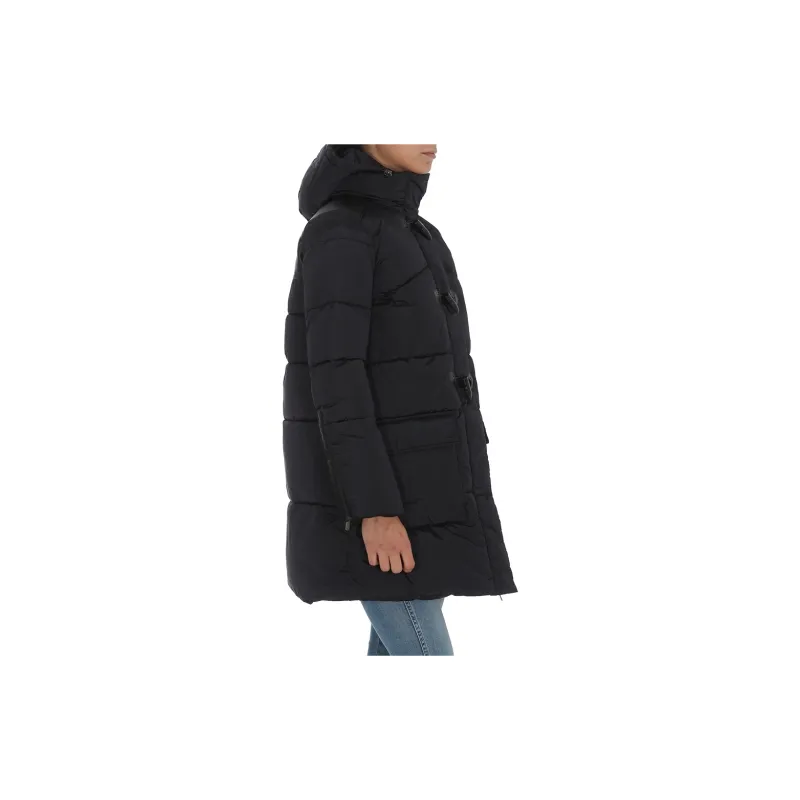 PINKO Solid Color Hooded Loose Fit Thickened Mid-Length Puffer Jacket Women's Black-4