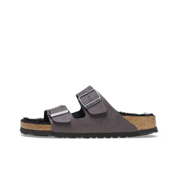 Birkenstock Arizona Shearling Slip Resistant Abrasion Resistant Slide Slippers Unisex Black Gray Color
