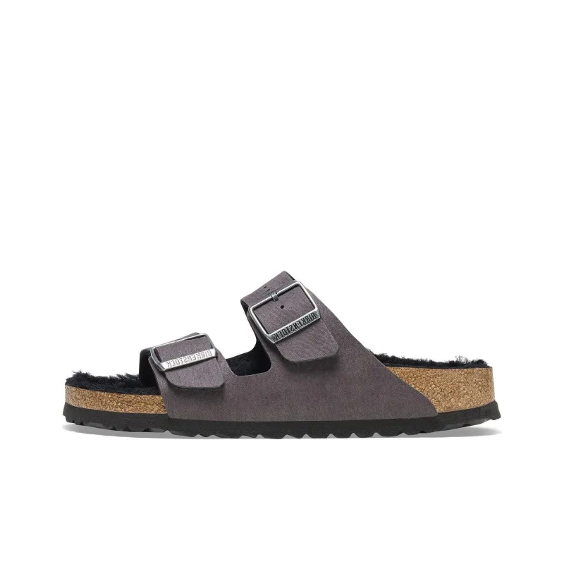 Birkenstock Arizona Shearling Slip Resistant Abrasion Resistant Slide Slippers Unisex Black Gray Color-0