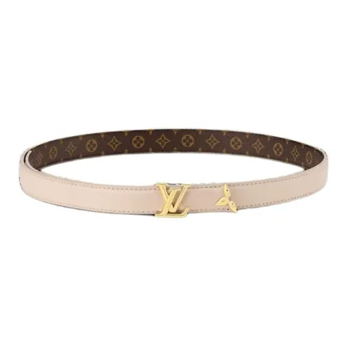 LOUIS VUITTON Leather Canvas Hardware Accessories Leather Belts Women's Beige Width  2CM