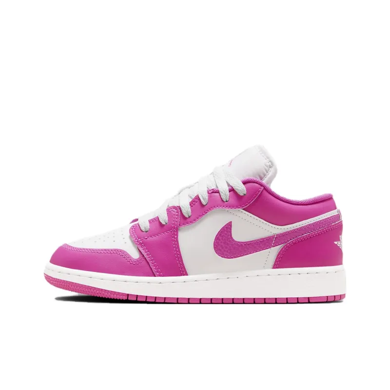Jordan Air Jordan 1 Slip-Resistant Cushioning Wear-Resistant Low-Top Children's Basketball Shoes White Pink Teenagers-0