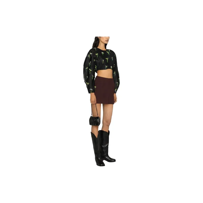 GANNI Bead Embellished Crewneck Cropped Blouse-3