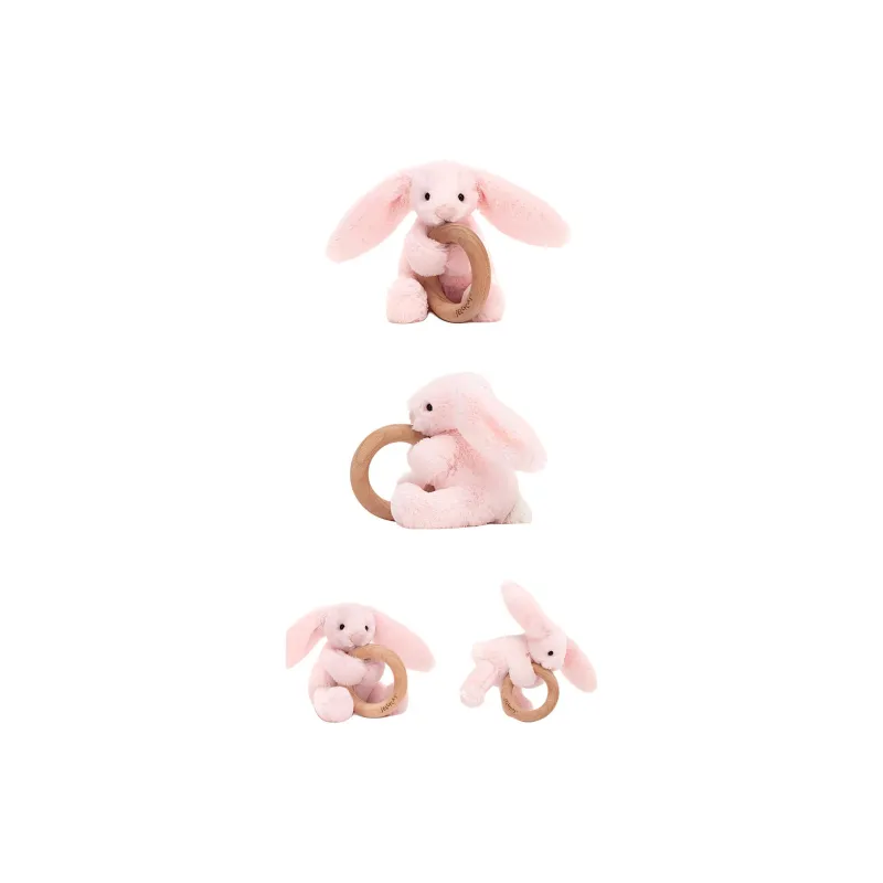 JELLYCAT Bashful Bunny Toy Wooden Ring Pink Dolls Plush Doll 13cm High-2