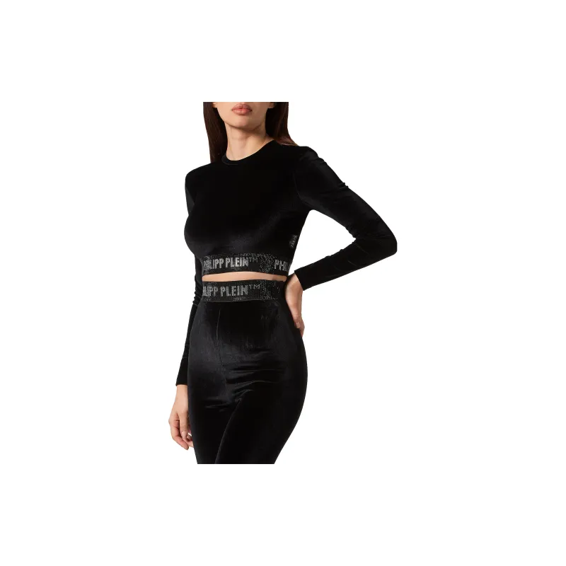 PHILIPP PLEIN Long underband Velvet Crop Top-3