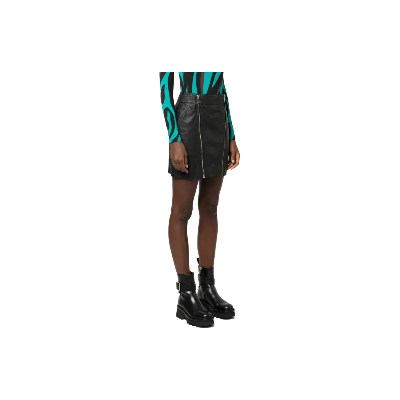 PINKO Zip-up Leather Miniskirt-3