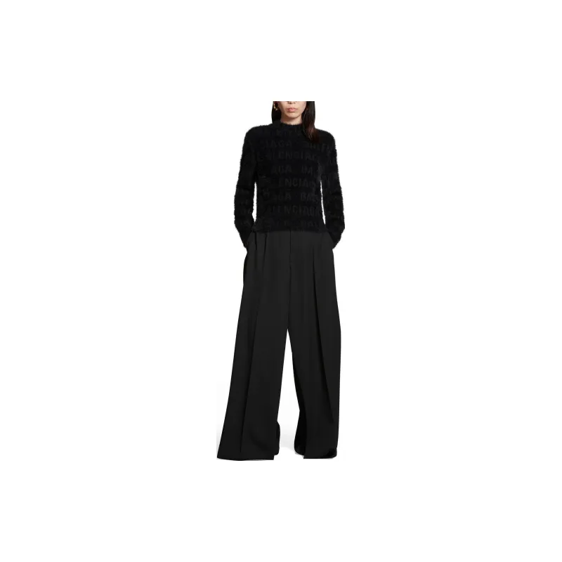 Balenciaga Women's'S Bal Horizontal Allover Furry Fitted Sweater In Black Black-2