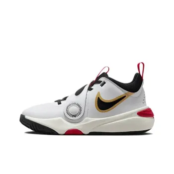 Nike Team Hustle D 11 Cushioning, Wear Resistant Low Top Children's Basketball Shoes White Black Yellow Teenagers