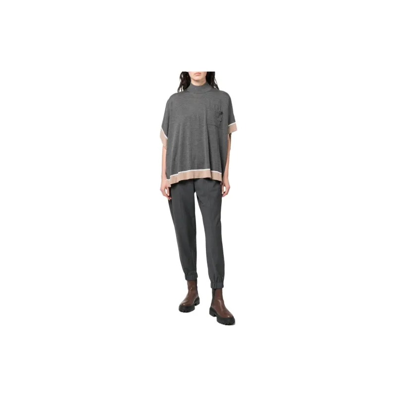 Brunello Cucinelli Turtleneck Knitted Cape Jacket-1