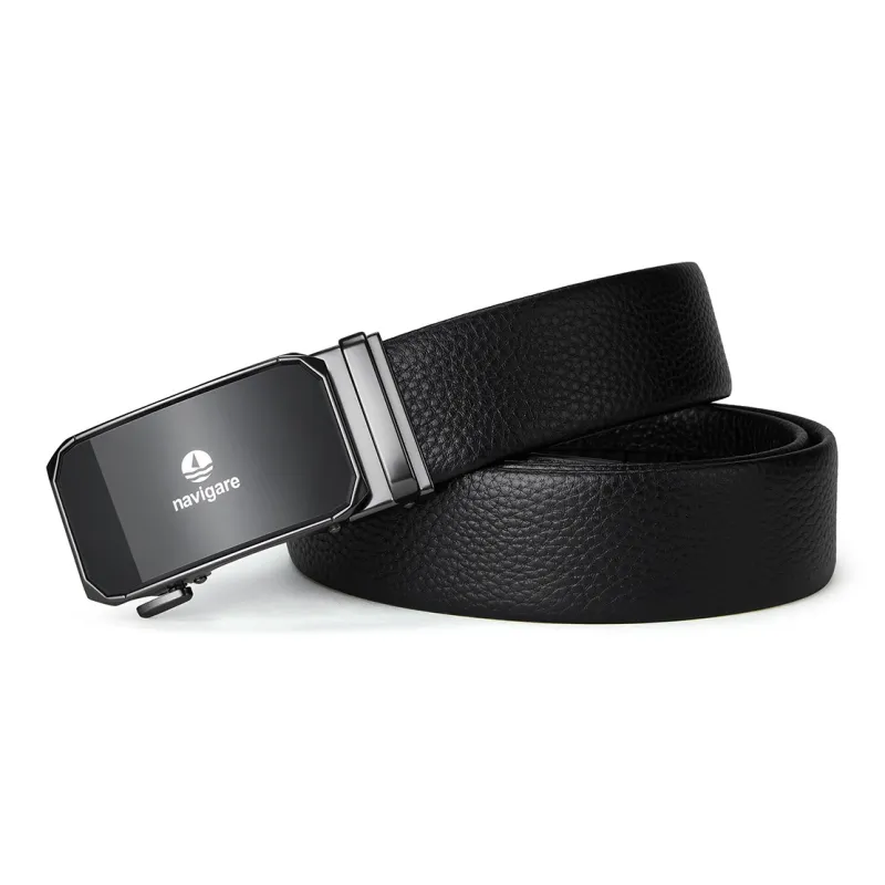 NAVIGARE Top Grain Cow Leather Leather Belts Men's Black Width  3.5cm-2