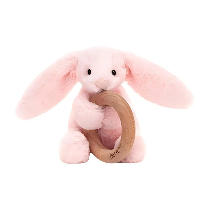 JELLYCAT Bashful Bunny Toy Wooden Ring Pink Dolls Plush Doll 13cm High-1