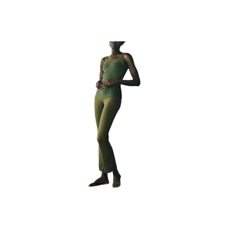 UNIQLO Flared Pants Moderate Casual Pants All Women's Dark Green-1