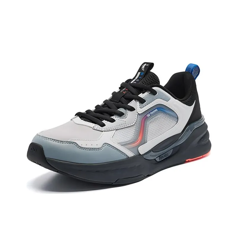 QIAODAN Anti Slip Wear Resistant Low Top Casual Running Shoes Men's Gray Black Blue-0